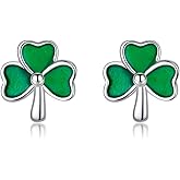 SLUYNZ 925 Sterling Silver Clover Stud Earrings for Women Teens Green Irish Shamrock Earrings Studs for St Patricks Day