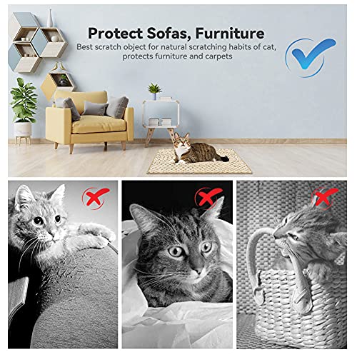 Petslucent Cat Scratch Mat, Sisal Cat Scratching Pad for Indoor Cats Grinding Claws and Protect