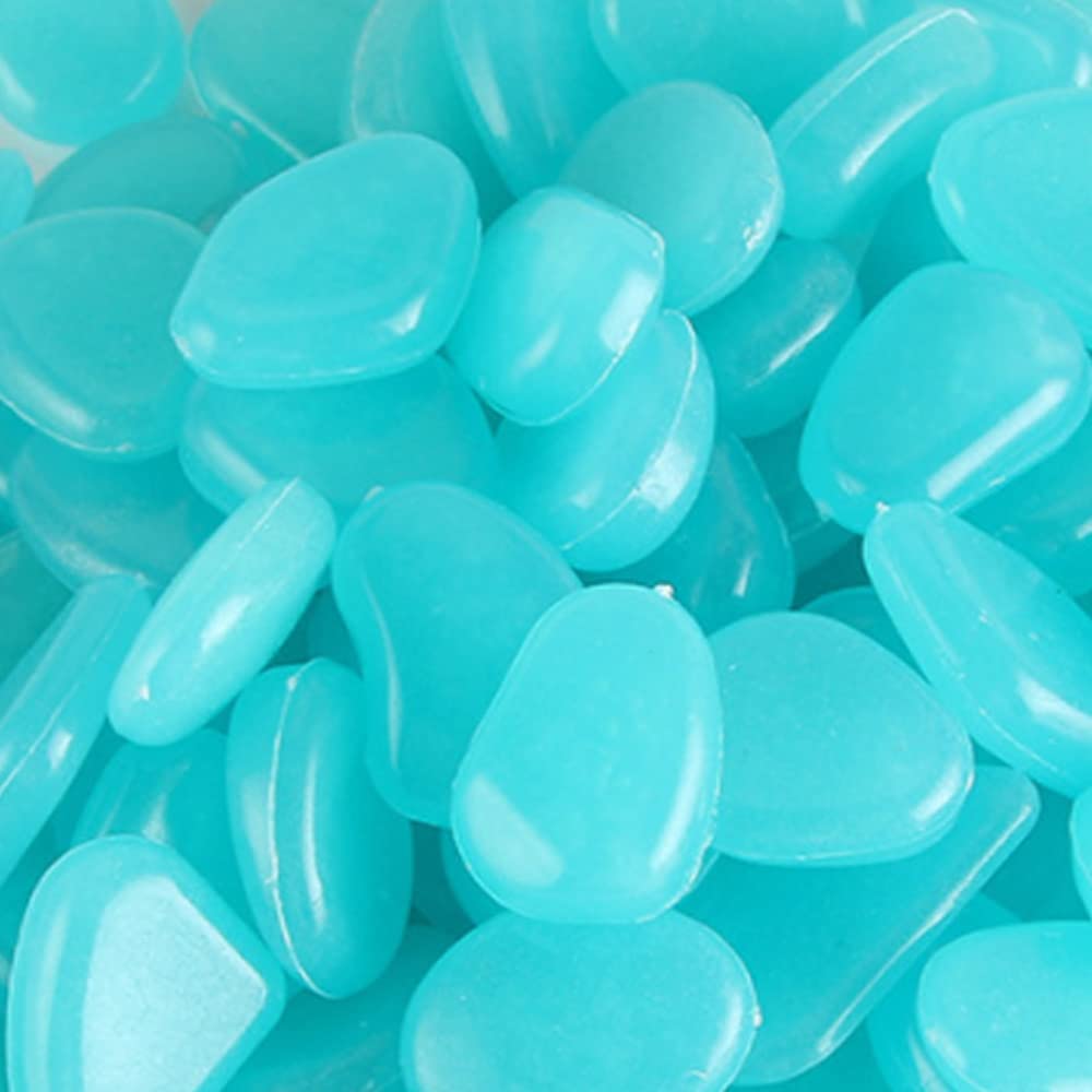 MOCNT 200Pcs Light Blue Glow in the Dark Pebbles Rock Luminous Cobblestones Glowing Pebbles Stones Garden Decor for Home Walkway Aquarium Fish Tank Decoration Width 20-30mm