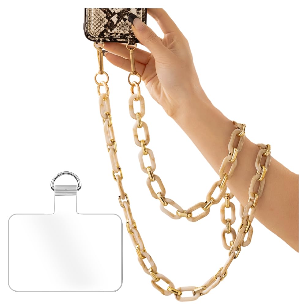 Photo 1 of Turkalla Phone Crossbody Chain Cell Phone Lanyard,Acrylic Shouder Strap Universal Cellphone Chain Strap with Tether Patches Compatible with Most Phones Bag Purse Beige