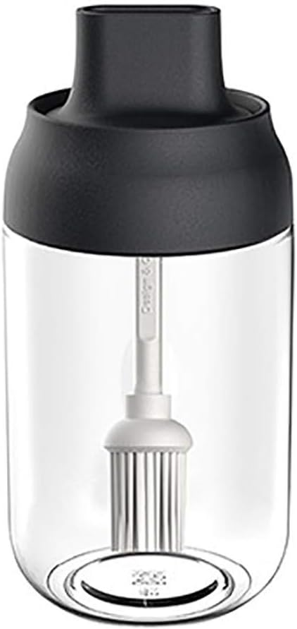 DAmeng Spice Jar Storage Moisture Proof Lid Spoon Integral Seasoning Honey Jar Brush 250ML black C