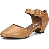 LIURUIJIA Women's Low Block Chunky Heels Closed Toe Ankle Strap Work Wedding Dress Pumps Shoes Nude Matte 46 US 11.5