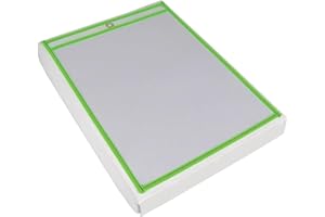 BOX USA Neon Stitched Job Ticket Holders, Top Loading, 9 x 12", Clear with Neon Green Edging, Reusable Vinyl, Dry Erase, Use to Protect/Store Documents in The Office and Warehouse, Case of 15