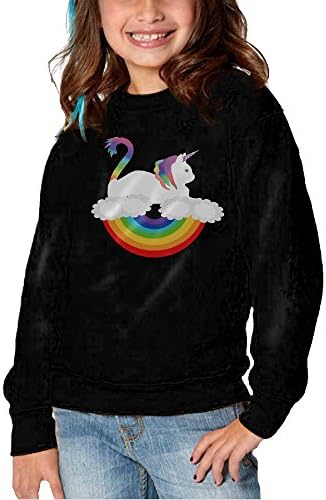 Unicorn Cat Kids Black Long Sleeve Hoodie Outwear 3 Toddler