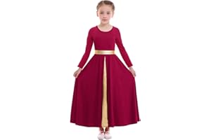 Z&X Girls Praise Dance Dress Full Length Wide Swing Skirt Long Sleeve Liturgical Worship Church Robe Lyrical Dancewear