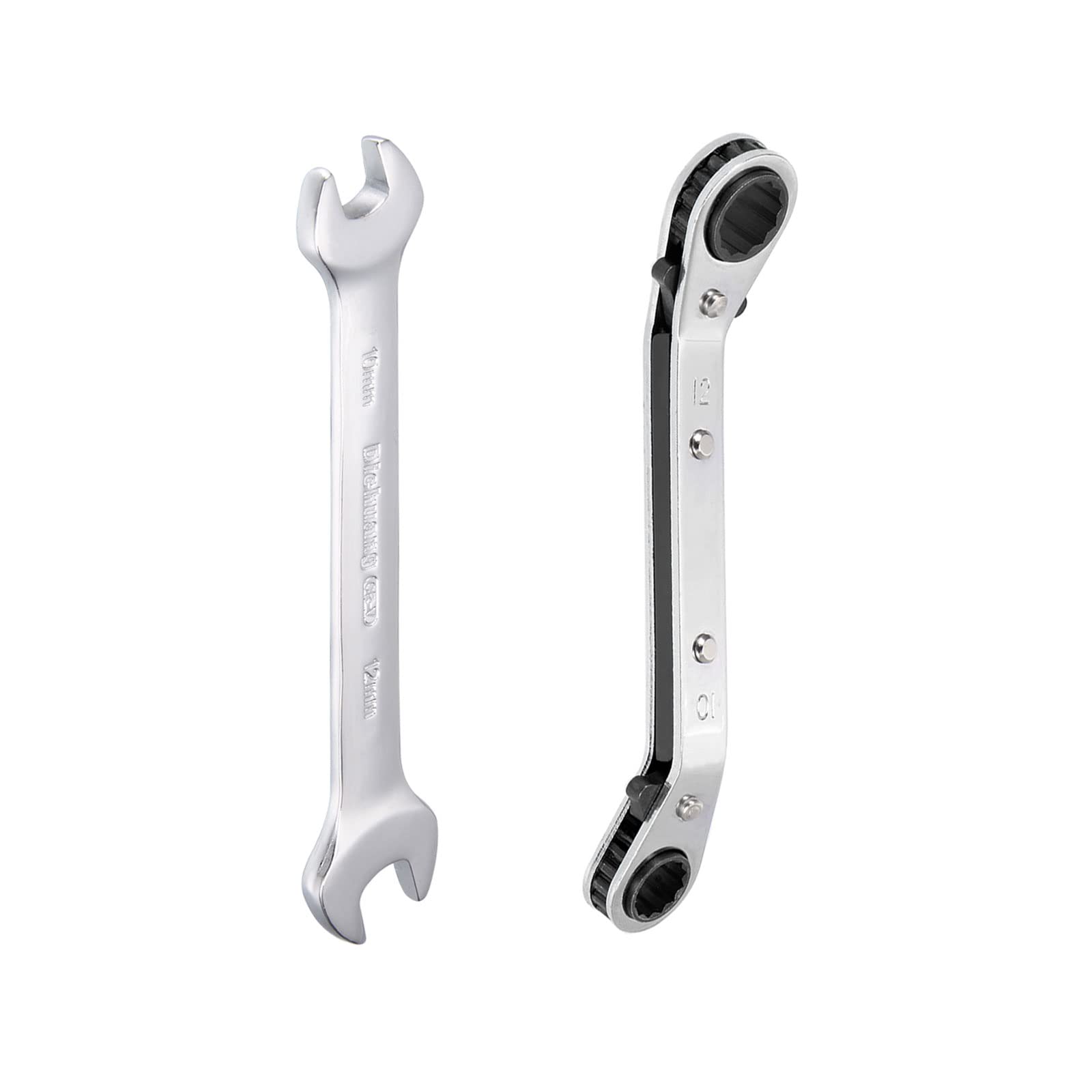 Sourcingmap 10mm x 12mm Metric Double Open End and Reversible Ratcheting Wrench Offset Double Box End, Cr-V