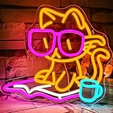 VVYXX Cat Reading Book Neon Sign Wall Decor Reading Cat Neon Light Bedroom Wall Decor Suitable for Classroom Book Party Library Decoration Reading Room Bookish Decor Gift
