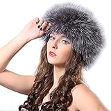 FURTALK Newest Fashion Genuine Fox Fur Women Headband Winter Wrap Cap (silver fox)