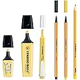 STABILO PASTEL SET- Boss Original Pastel, Boss MiniPastellove, Swing Cool Pastel, Point 88, Pen 68, Pencil 2B, Yellow Color, Pack of 6
