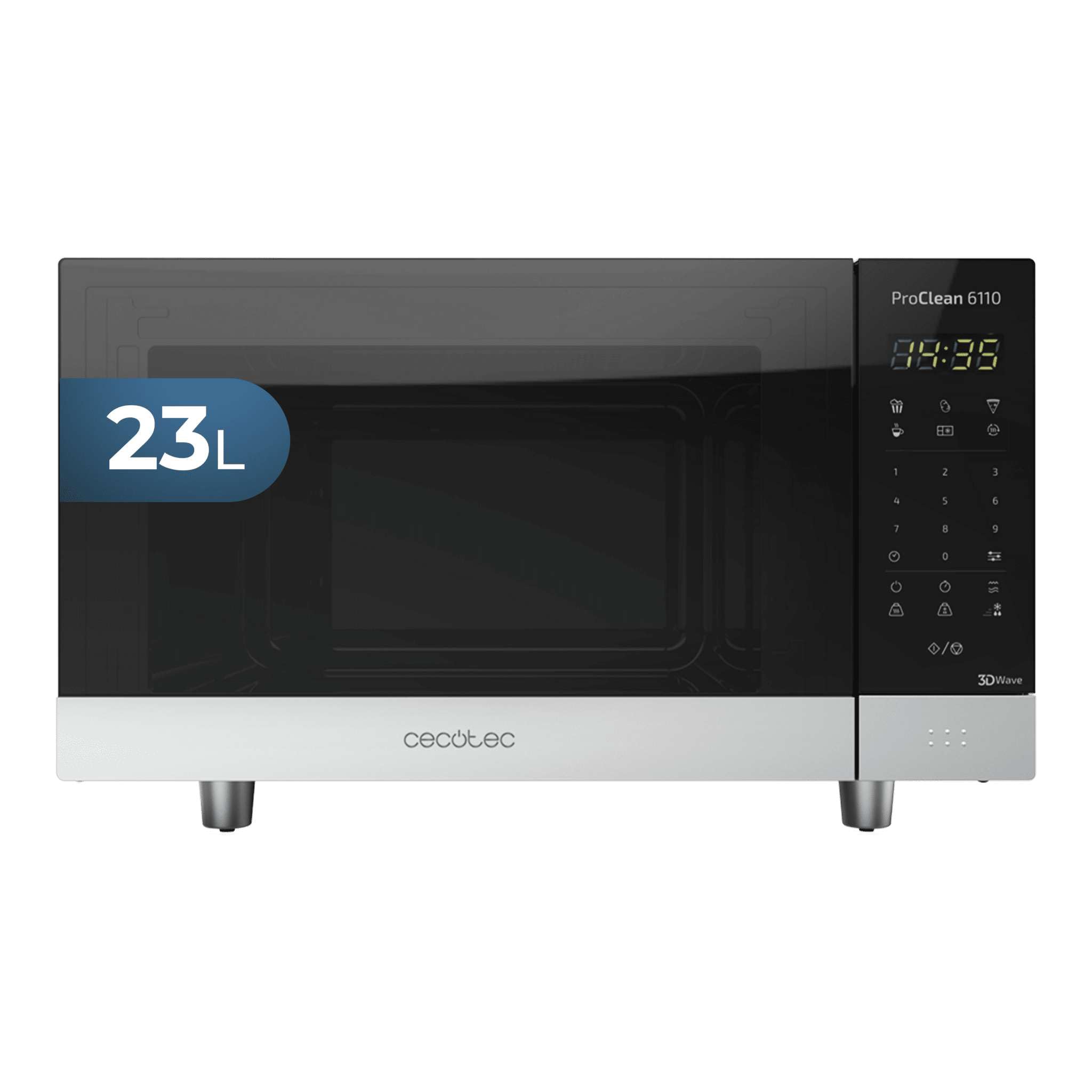 Cecotec ProClean 6010 Microwave, Capacity 23 L, Ready2Clean Coating, 800 W Power, 5 Operating Levels, 8 Programmes, Timer 60 Minutes, LED Display