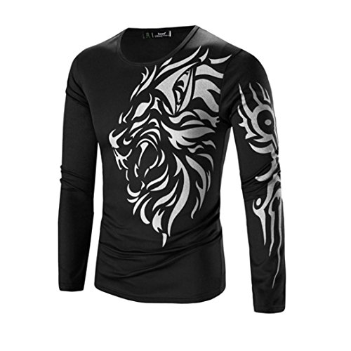 FUNIC Mens Coat, Men's Fashion Printing Long-sleeved T-shirt Winter Warm Sweater Pullover (XL, Black)