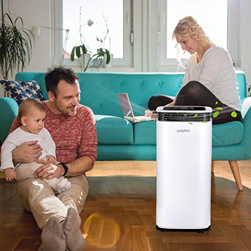 Waykar 70 Pint Dehumidifier for Home Basements Bedroom Garage, Removes 9 Gallons Moisture/Day in Spaces up to 4500 Sq. Ft, with Continuous Drain Hose, 1.18 Gallons Water Tank and Four Air Outlets