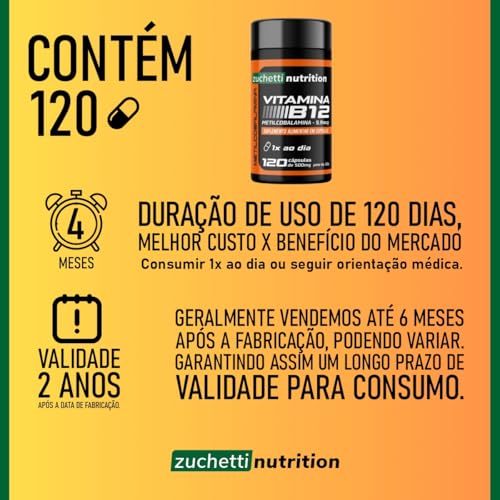 Vitamina b12 metilcobalamina 413% VD 9,9 mcg 120 capsulas Zuchetti nutrition uso 4 meses