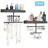 Biewoos Hanging Jewelry Organizer Wall Mounted with Rustic Wood Jewelry Holder Display for Necklaces Bracelet Earrings Ring Set of 2