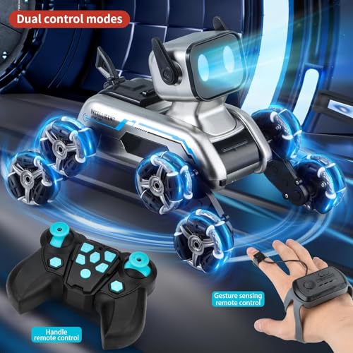 Beauenty Remote Control Robot Dog Toys, Rechargeable Stunt RC Car with Music, Spray, Climbing, Multiple Postures, LED Eyes，Birthday、Christmas、New Year Gifts for Kids 6-12