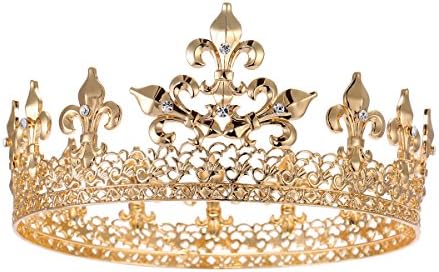 S SNUOY Gold Prom King Crown Full Round Cake Topper Men Party Hats