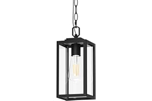 Aoceley Modern Outdoor Pendant Light, 1-Light Outdoor Hanging Lantern Light, Matte Black Aluminum with Clear Glass, Exterior Pendant Lighting Fixture for Porch, Yard, Gazebo