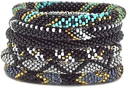 Kissed Karma Original Fairtrade Glass Seed Bead Nepal Bracelet. 6 Pcs Gothic Style Mix.
