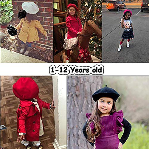 RARITYUS Fashion Cute Wool French Artist Beret Hat Warm Beanie Cap Headwear with Small Rainbow Pom Pom for Kids Girls