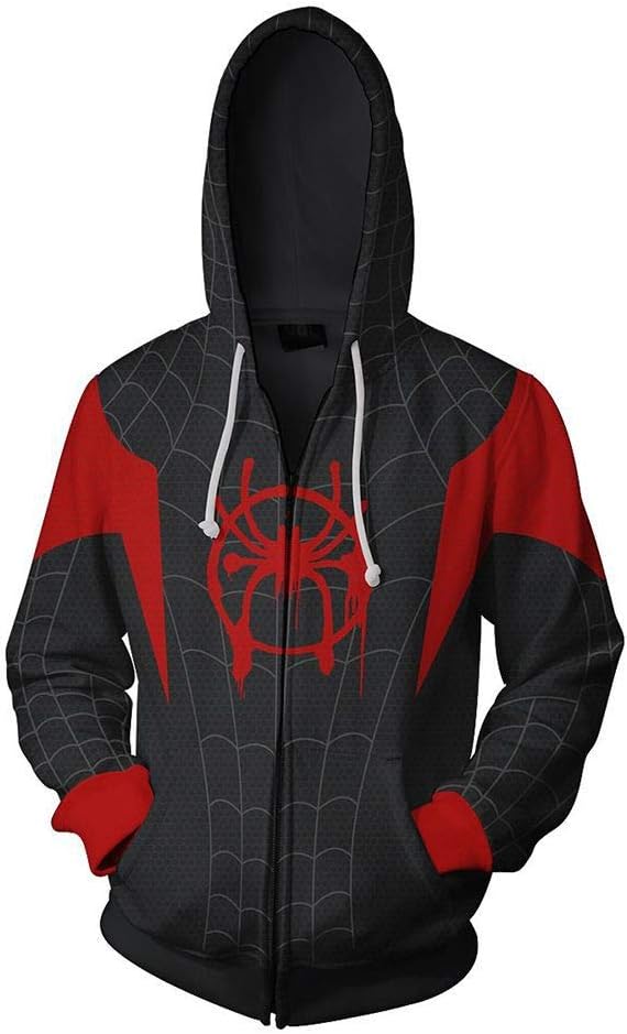 Spider Pattern Into The Spider Verse Hoodie Miles Morales Costume Sweatshirt for Halloween Holiday - Adult