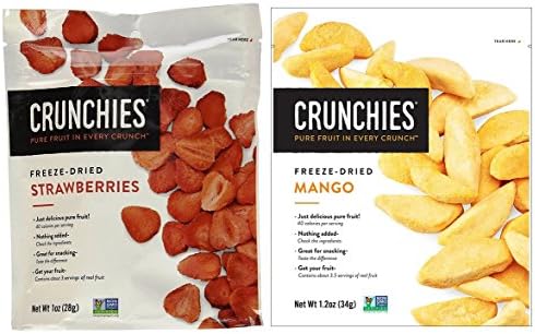 Crunchies Non-GMO Freeze Dried Fruit 2 Flavor Sampler Bundle, 1 each: Strawberries and Mangoes (1-1.2 Ounces)