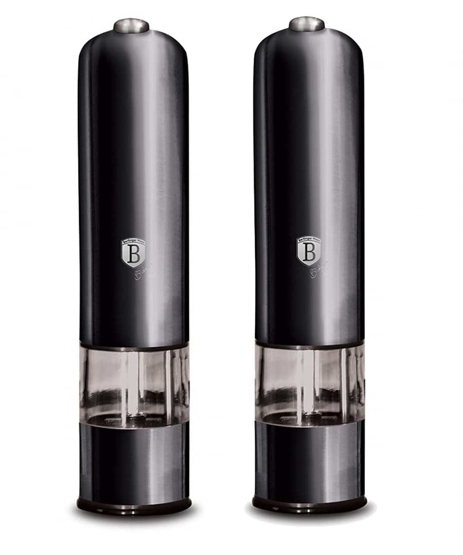 Berlinger Haus Carbon Electric Spice Mill, Ceramic Blades, Set of 2 Pepper Mill and Salt Mill, Grey Metallic