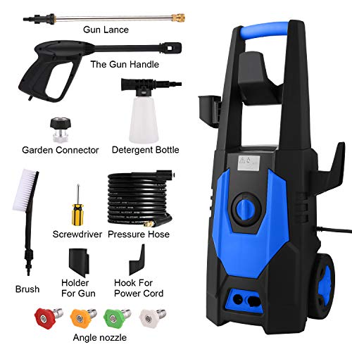 mrliance 3500PSI Electric Pressure Washer, 2.0GPM Electric Power Washer High Pressure Washer with Spray Gun, Brush, and 4 Quick-Connect Spray Tip (Blue)