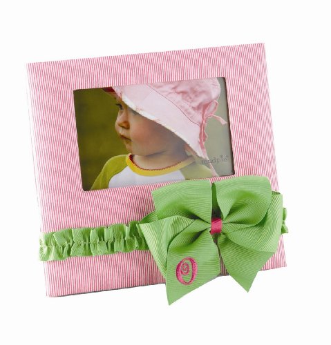 Mud Pie Baby Girl Pink Initial Pin-Striped Fabric Photo Frame, Letter H