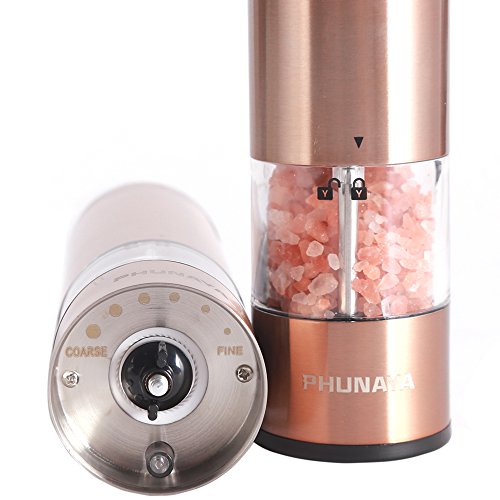 Phunaya Electric Salt and Pepper Grinder Set With Upgraded Motor Complimentary 304 Stainless