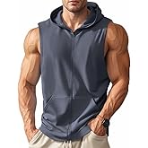 TAFLE Men's Workout Hooded Tank Tops Zip Up Sleeveless Gym Shirts Bodybuilding Hoodies Muscle Cut Off T Shirt