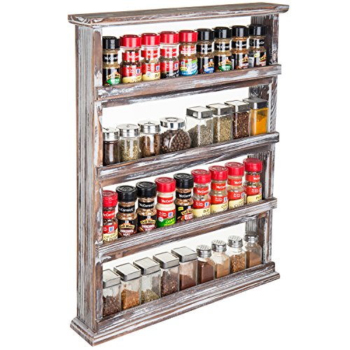 MyGift Rustic Torched Wood Wall Hanging Spice Rack, 4 Tier Seasoning