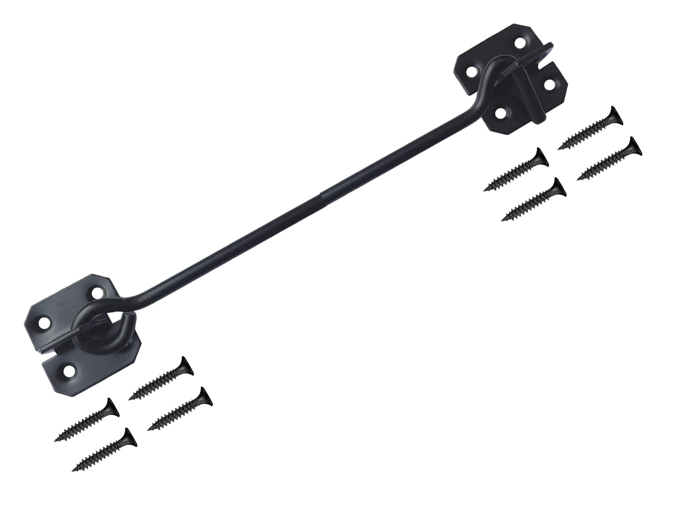 TERF® 200mm Heavy Duty Antique Black Wire Cabin Door Hook and Eye Lock 200mm (8 inch) Cabinet Latch Catch including Fixing Screw For Door Gate Window Closet Shed Latch - Pack of 1