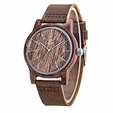 Morrivoe Luxury Wooden Watch Genuine Leather Strap For Men Japanese Bamboo Gift Box (PEACH WOOD(Brown))