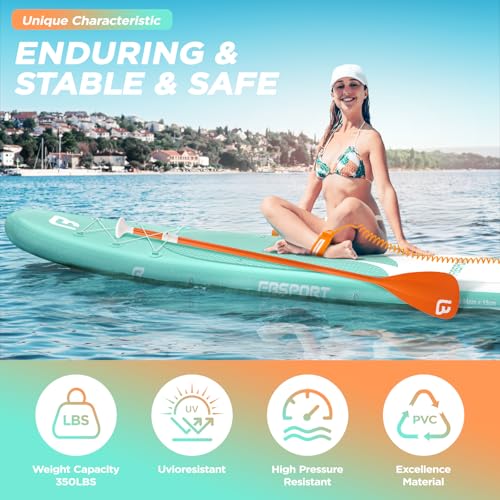 Premium Inflatable Stand Up Paddle Board Inflatable(6 inches Thick) with Durable SUP Accessories & Carry Bag | Wide Stance, Surf Control, Non-Slip Deck, Leash, Paddle and Pump for Youth & Adult