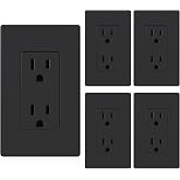 ELEGRP Matte Black Standard Decorator Electrical Wall Receptacle Outlet, 15A 125V, 2 Pole 3 Wire, Non-Tamper Resistant, NEMA 5-15R, Self-Grounding, Mid Wall Plate Included, UL Listed (5 Pack)