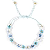 SHINUS BOHO Disney Colorful Flower Pearl Glass Beaded Bracelets for Women,Adjustable Handmade Lucky Rope Boho Floral Summer Beach surfer Cute Friendship Birthday Gifts