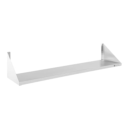 Royal Catering - Wandregal Wandbord (1 Fläche, 120 cm lang, 30 cm tief, Edelstahl + Befestigungsmaterial) Silber
