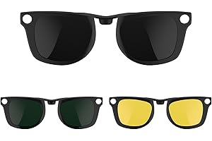 RCSTYLE HiBloks 3Pcs Polarized Clip-on Compatible with Ray-Ban Meta Wayfarer & Gen 2 (RW4008/RW4012 Large), Discoloration Clip for Rayban Meta Gen 2 Accessories (Dark Green, Night Vision Yellow, Black)