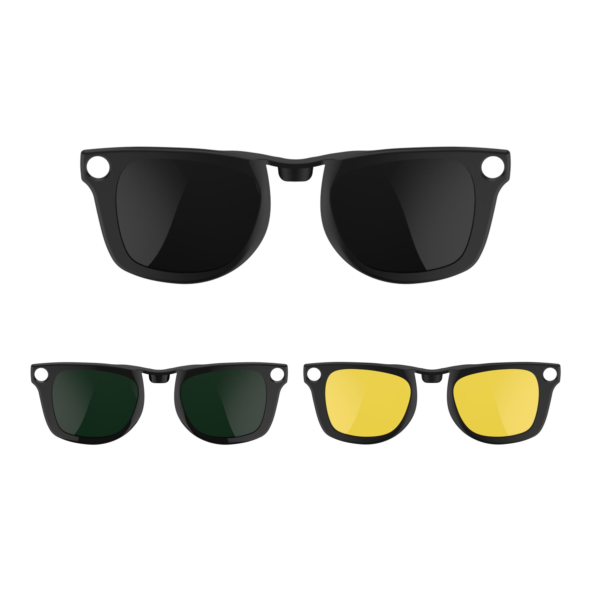 Photo 1 of RCstyle 3Pcs Polarized Clip Compatible With Ray-Ban Meta Wayfarer Smart Glasses Color Changing Clip Set for Man and Woman RW4008 Size L (Dark Green, Night Vision Yellow, Black)