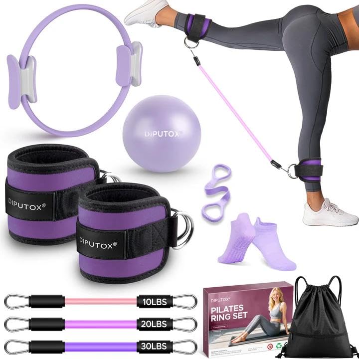 Photo 1 of diputox Pilates Ring Kit for Women, Pilates Equipment Accessories, Home Workout Set with Magic Circle, Mini Exercise Ball, Ankle Resistance Bands & Yoga Socks, for Fitness, Toning & Better Me Gifts