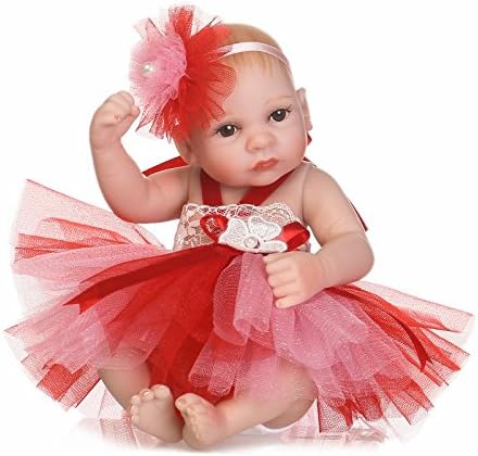 NCol Reborn Baby Dolls, 11inch 26cm Mini Reborn Premie Dolls Soft Silicone Vinyl Full Body, Red Yarn Skirt Christmas Gift for Age 3+