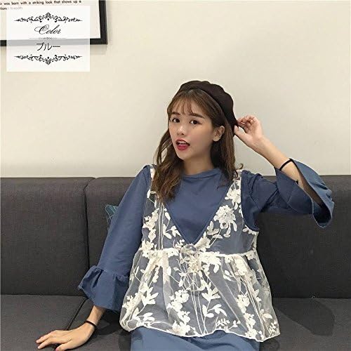 Amazon レディース ワンピース ボトムス トップス レース ベスト フレア袖 ひざ丈 ひざ下 花柄 秋 カジュアル フェミニン キュート 可愛い おしゃれ セクシー 無地 ブルー ブラック S1 ワンピース チュニック 通販