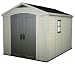 Keter Factor 8x11 Foot Large Resin Outdoor Shed with Floor for Patio Furniture, Lawn Mower, and Bike Storage, Taupe & Brown