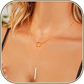 HERIER Lariat Gold Necklace for Women, Dainty Long Necklace 14k Gold Plated/Silver Y-Shaped Layered Beaded Chain Drop Necklaces for Women Trendy Simple Gold Jewelry for Women Gifts