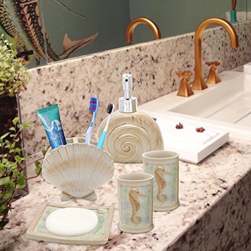 HotSan bathroom accessory Set, 5 PCS Beach Seashells Ensemble Set