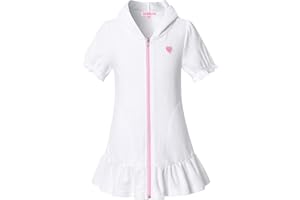 CHILDRENSTAR Girls Swim Coverups Terry Swimsuit Cover-Up Hooded Zip-Up Beach Robe