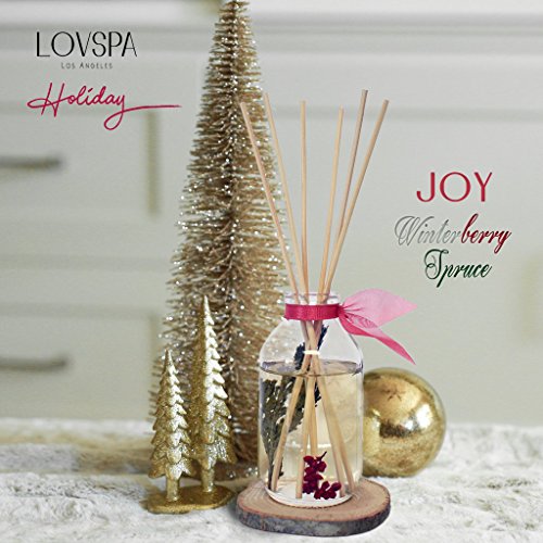 LOVSPA Joy Winterberry Spruce Luxury Reed Diffuser Oil Set | Wood Coaster Included | Cedar, Balsam, Berries and Spice Scented Oil | Rustic Winter Home Decor ~ Liquid Potpourri