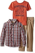 Lee Little Boys' 3 Piece Button Down Shirt, Graphic Tee, Jean Set, Wilderness Khaki, Small