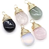 LHJ 5PCS Natural Stone Green Aventurine Pendant Wire Wrapped Necklace for DIY Jewelry Making