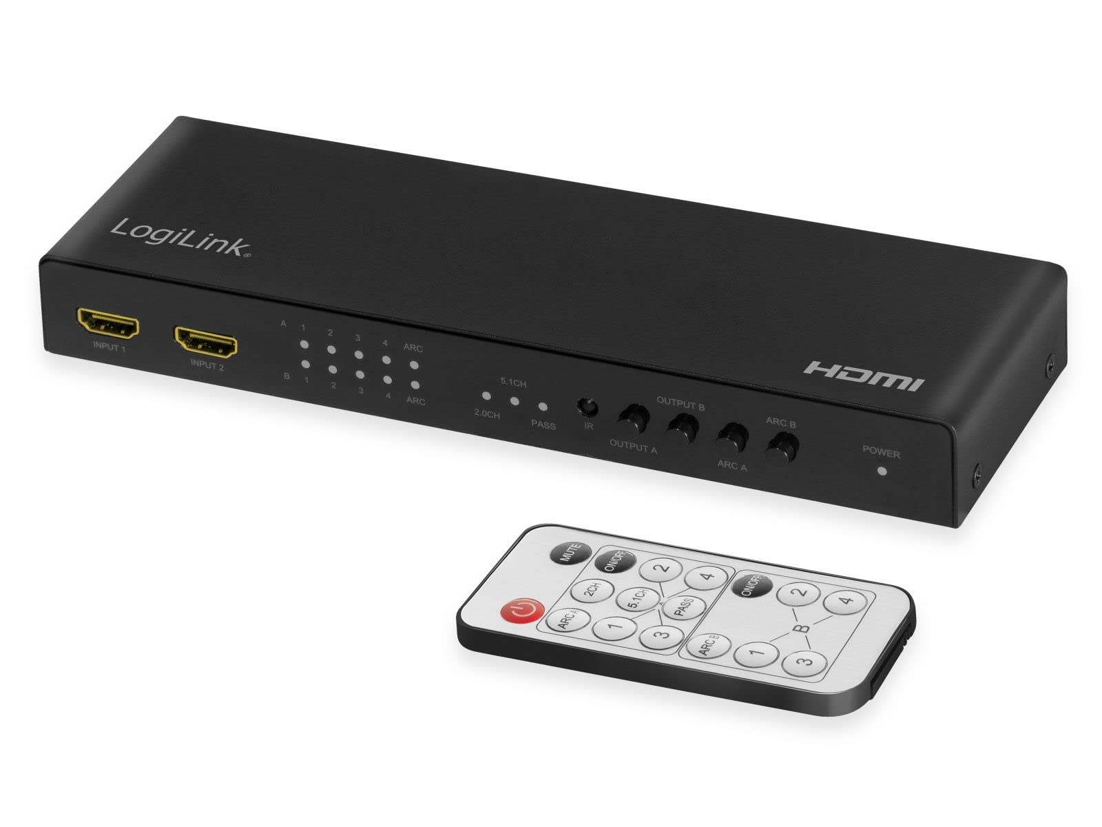 LogiLink HD0049 HDMI Matrix Switch 4x2 Port 4K/60Hz Scaler
